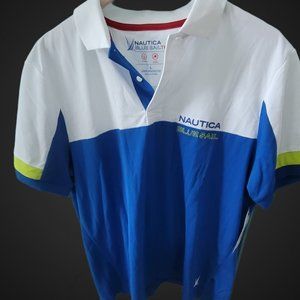 NAUTICA WHITE/ BLUE SAIL POLO LARGE